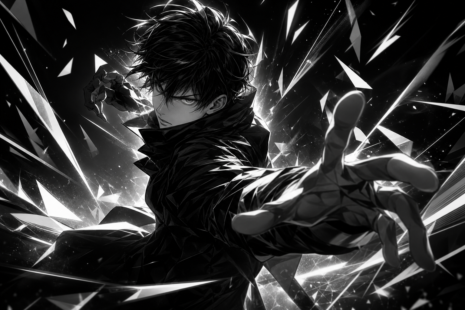 Monochrome action character illustration